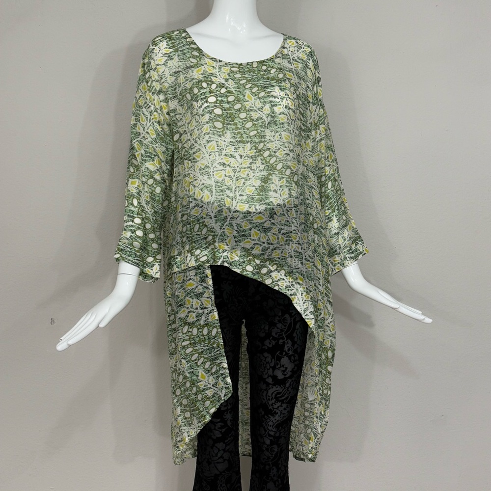 NWT Suzanne Betro Olive & Green Foliage Boatneck Hi-Low Tunic Large MSRP $106